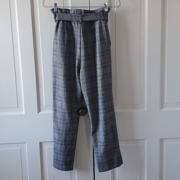 H&M GLEN PLAID KNIT PANTS HIGH PAPER BAG WAIST BLACK WHITE ACADEMIA PREPPY SZ 8 - Picture 6 of 9